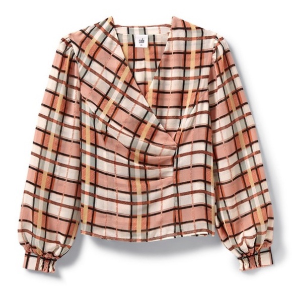 Cabi Whist Blouse Orange Brown Plaid Medium V - Picture 1 of 8